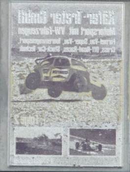 Volkswagen Printing block 1974 "Kaefer-Treter GmbH" original to Backfisch VW-Motorracingbook (5178)